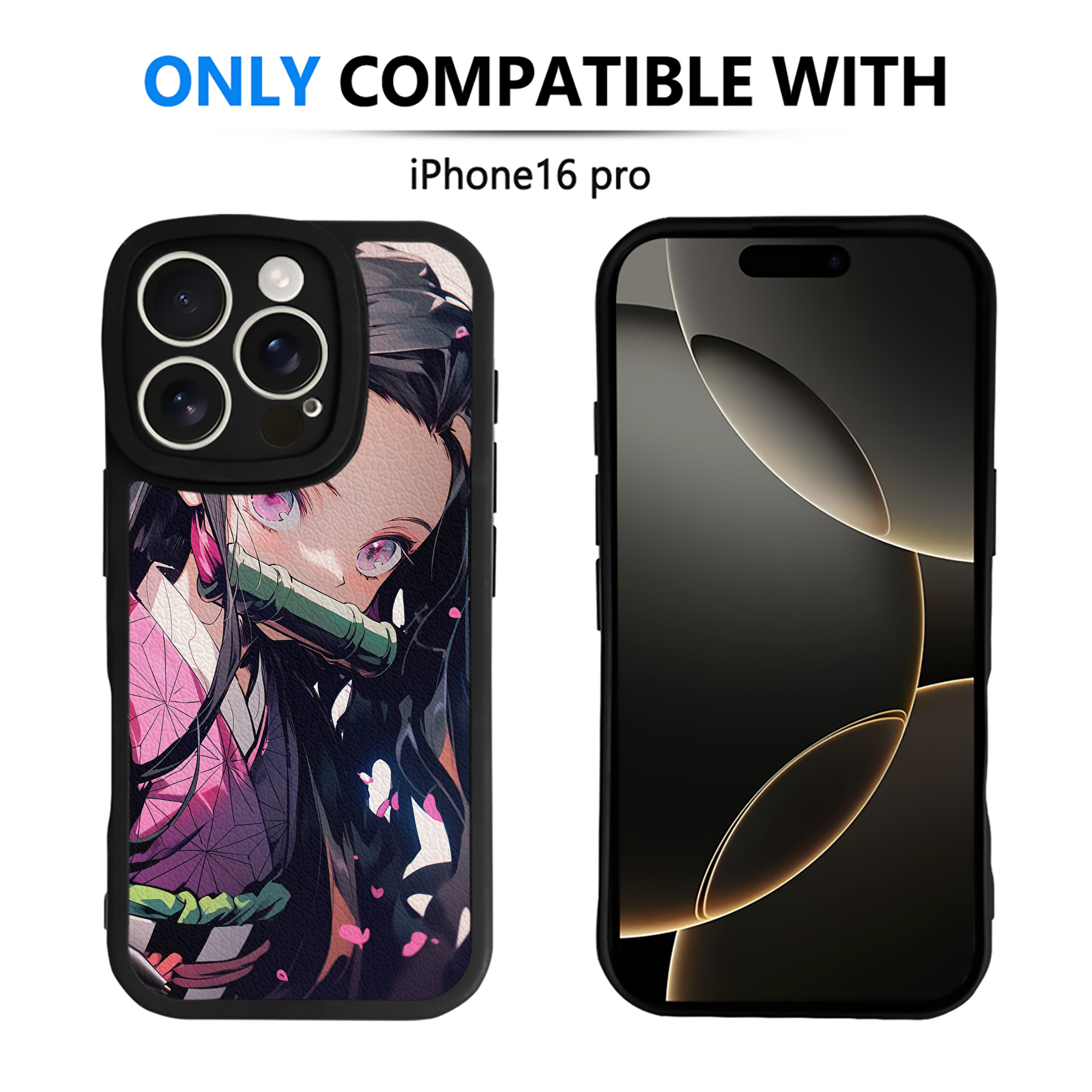 （画像用） 鬼滅の刃（きめつのやいば）竈門 禰󠄀豆子／かまど ねずこ Kamado Nezuko 【iPhone 16シリーズ対応】シリコンスマホケース（レザー調） 材質：シリコン